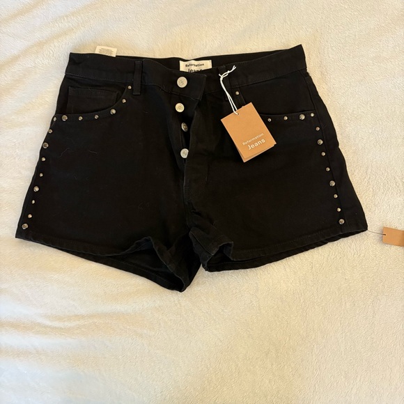 Reformation Charlie Jean Shorts Black Studded High Rise Denim - Picture 3 of 6